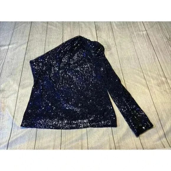 Generation Love Women's‎ Vetta One Shoulder Sequin Top Large Navy Holiday Party - Picture 2 of 10